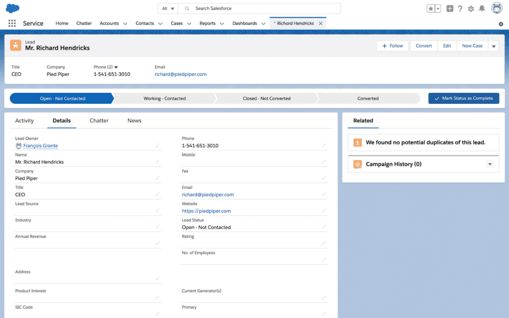 Screenshot of Salesforce